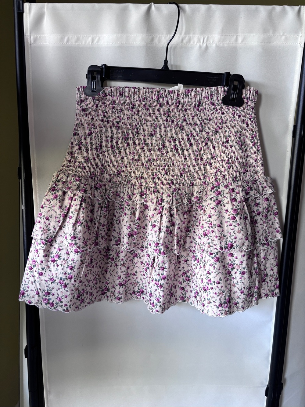 Tuckernuck Hyacinth House Floral Smocked Mini Skirt in White and Purple